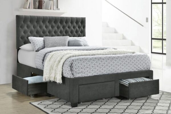 Upholstered Queen Storage Panel Bed Grey - Image 2
