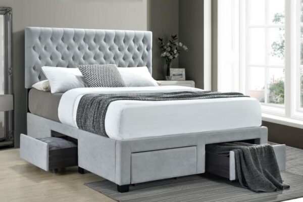Upholstered Eastern King Storage Bed Light Grey - Image 2