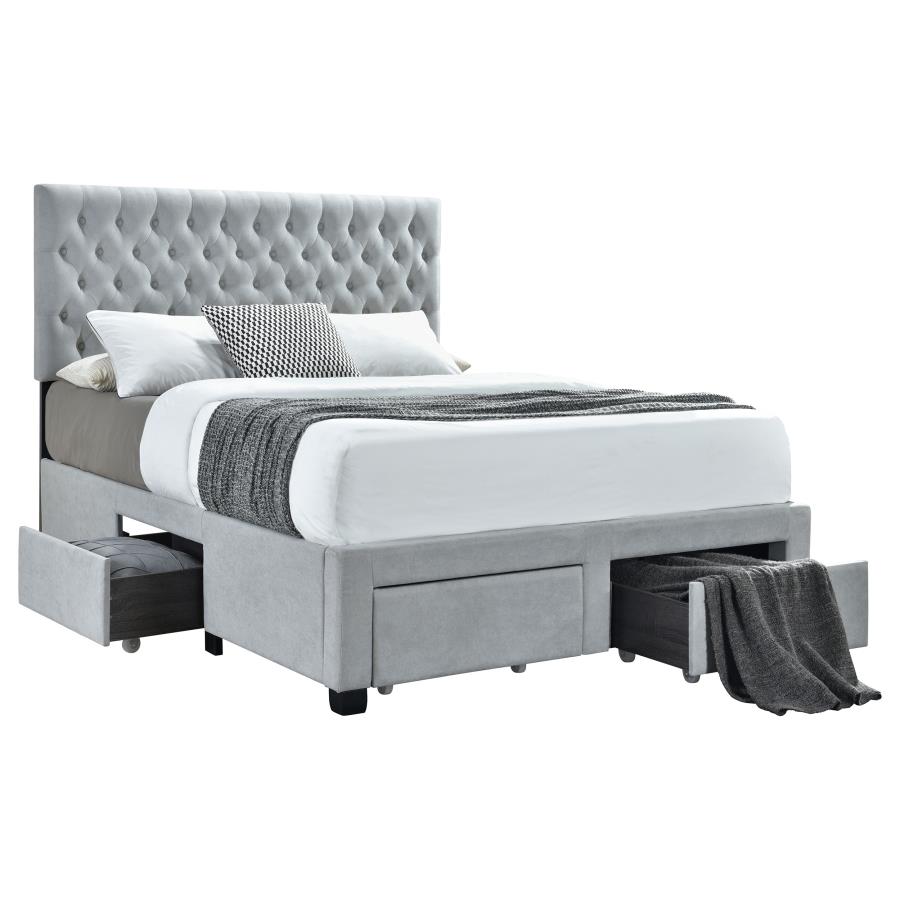 Upholstered Eastern King Storage Bed Light Grey