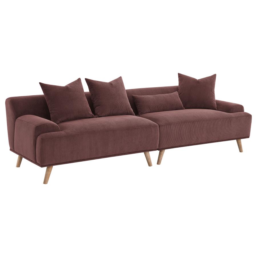 Corduroy Upholstered Extra Long Sofa Wine Red
