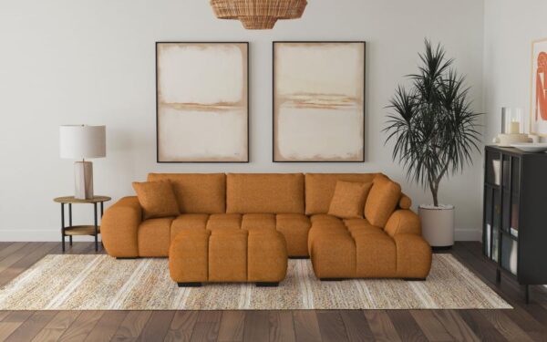 Upholstered Sectional Sofa with Ottoman Set Orange - Image 2