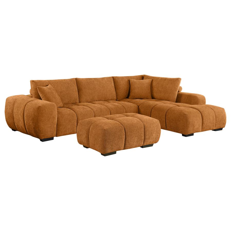 Upholstered Sectional Sofa with Ottoman Set Orange