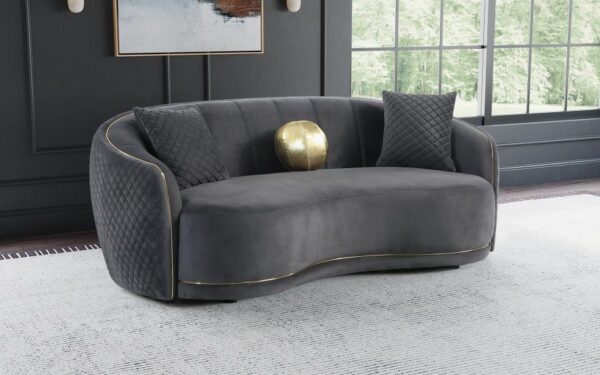 Velvet Upholstered Curved Sofa Dark Grey - Image 2