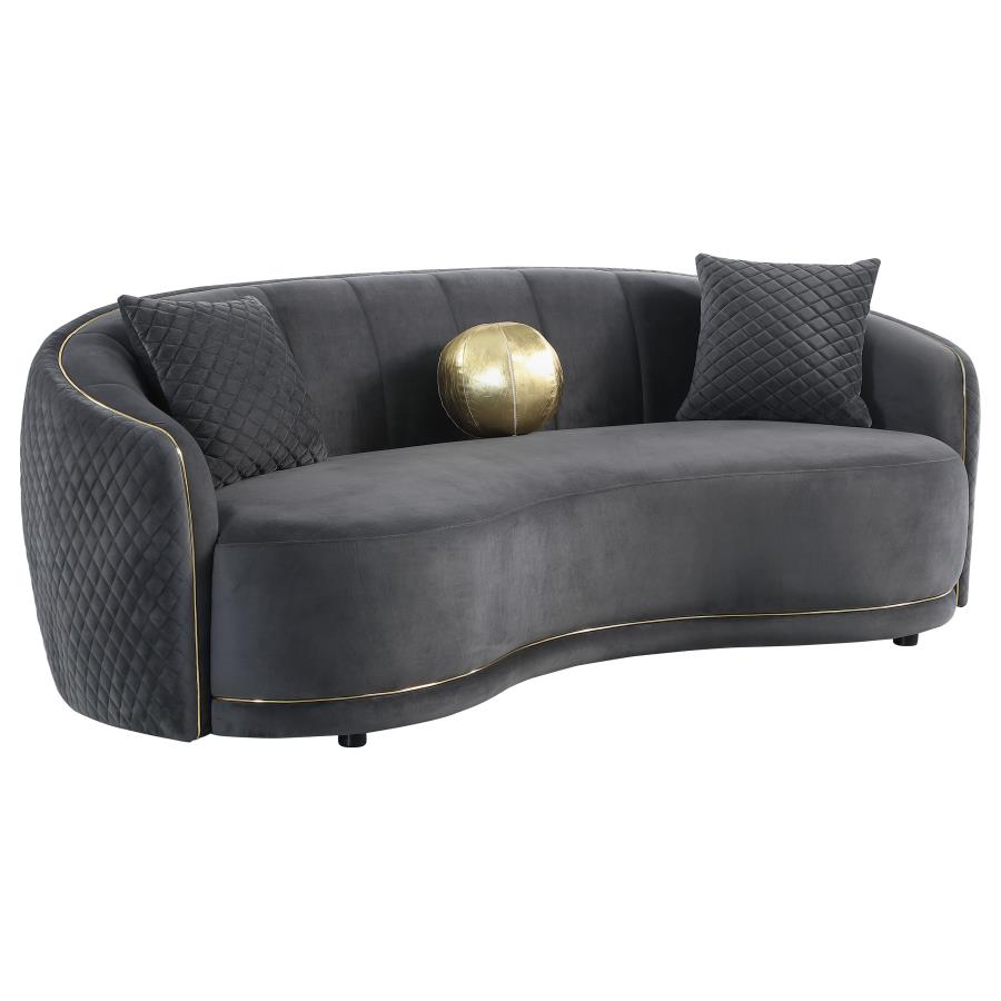 Velvet Upholstered Curved Sofa Dark Grey
