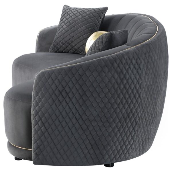 Velvet Upholstered Curved Sofa Dark Grey - Image 4