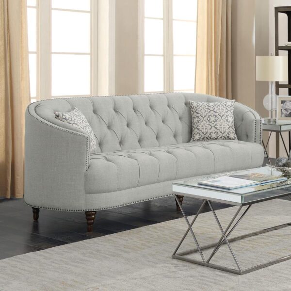 Upholstered Sloped Arm Sofa Grey Fabric - Image 3