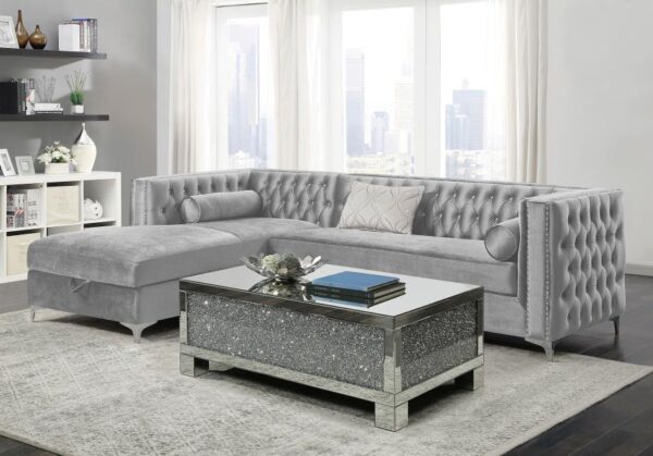 Upholstered Storage Chaise Sectional Sofa Grey - Image 3
