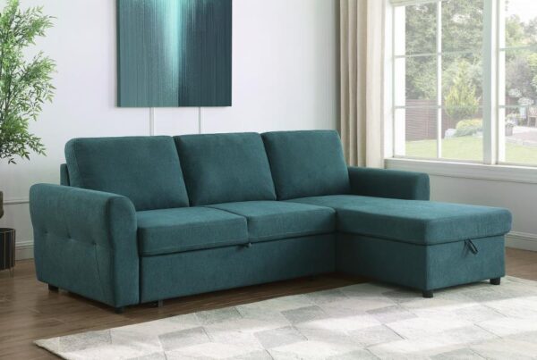 Upholstered Storage Sleeper Sectional Sofa Teal - Image 2