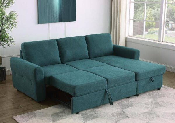 Upholstered Storage Sleeper Sectional Sofa Teal - Image 3