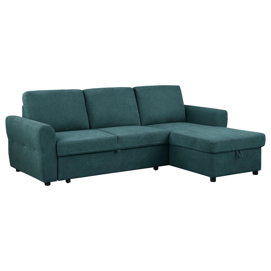 Upholstered Storage Sleeper Sectional Sofa Teal