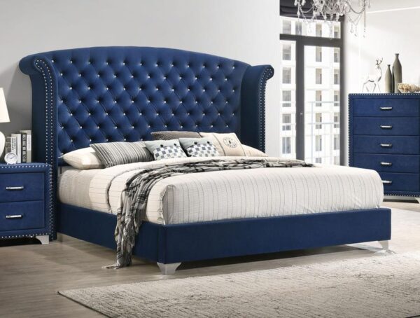 Upholstered Queen Wingback Bed Pacific Blue - Image 2