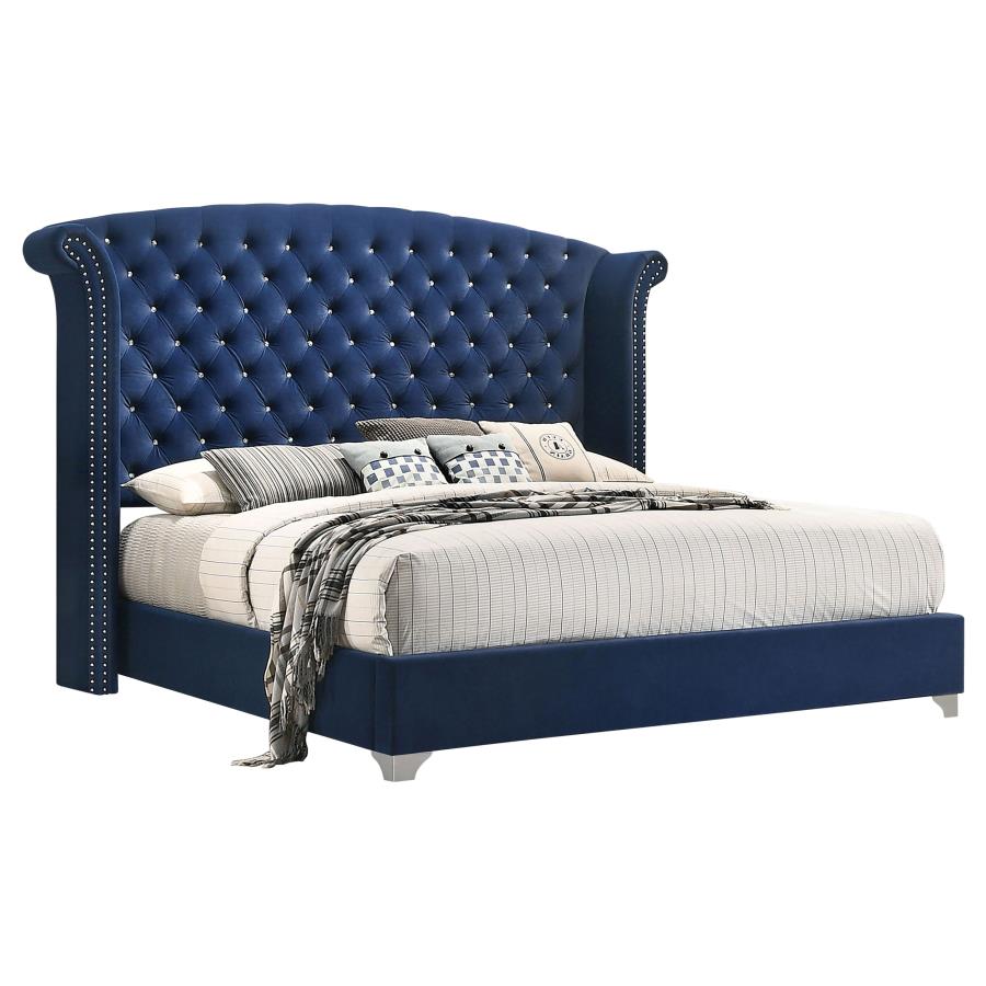 Upholstered Queen Wingback Bed Pacific Blue