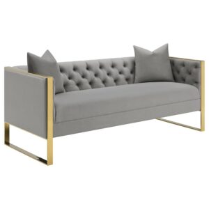 Velvet Upholstered Tufted Sofa Grey