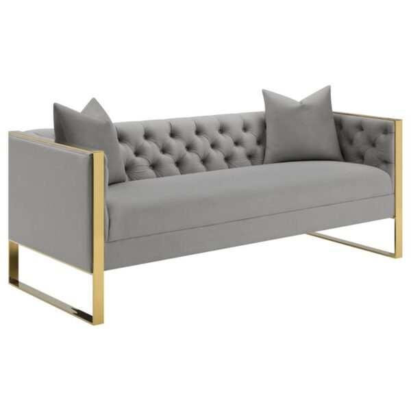 Velvet Upholstered Tufted Sofa Grey