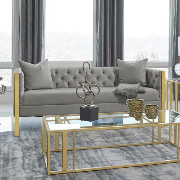 Velvet Upholstered Tufted Sofa Grey - Image 3