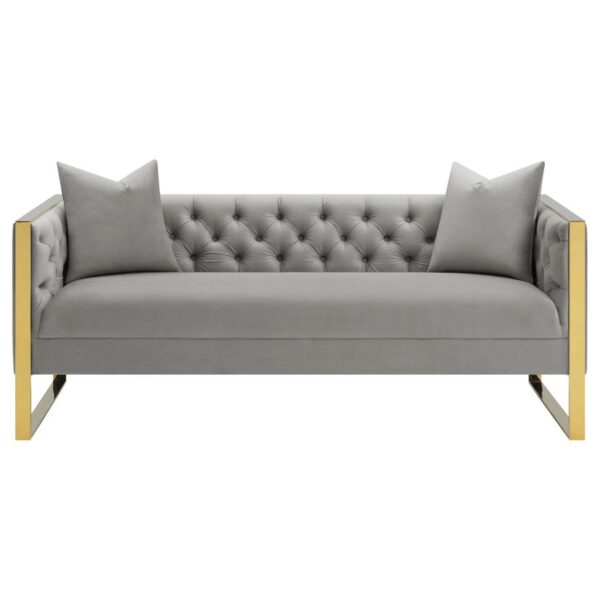 Velvet Upholstered Tufted Sofa Grey - Image 4
