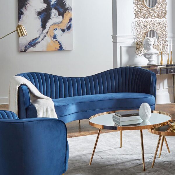 Upholstered Channel Tufted Sofa Blue - Image 4