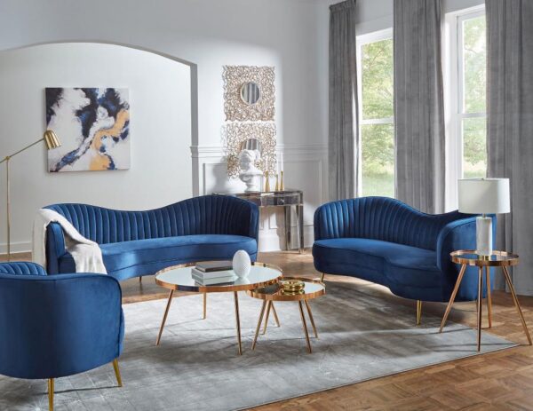 Upholstered Channel Tufted Sofa Blue - Image 2