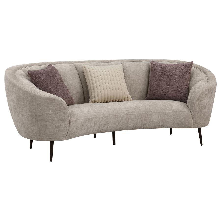 Upholstered Channel Back Curved Sofa Beige