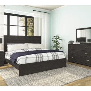 Belachime King Panel Bed with Mirrored Dresser and Nightstand