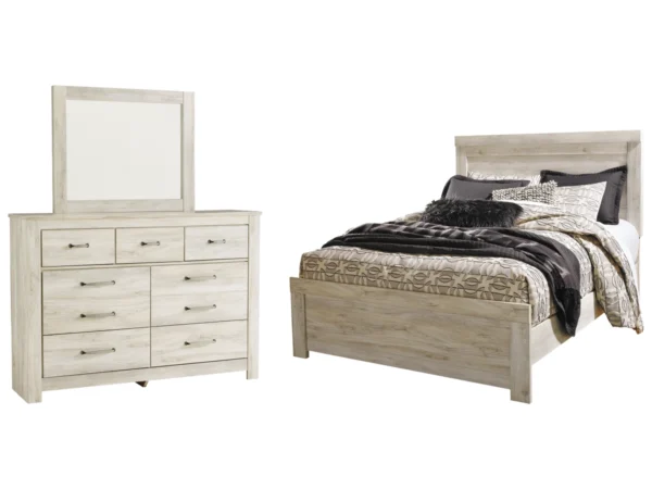 Bellaby Queen Panel Bed with Mirrored Dresser